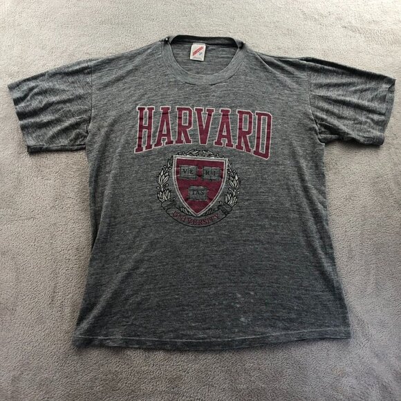 Vintage Single Stitch Harvard University T-Shirt Men's Large Gray Casual Graphic - Picture 10 of 11